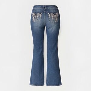 Y2K Copper Flash Jeans 10 Curvy Bootcut Denim Embroidered Rhinestone Embellish